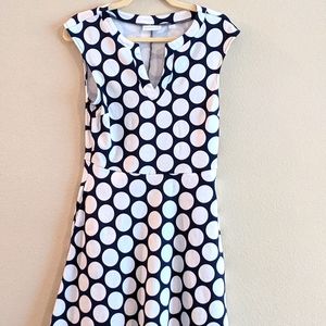 Polkadot navy blue & white dress with pockets